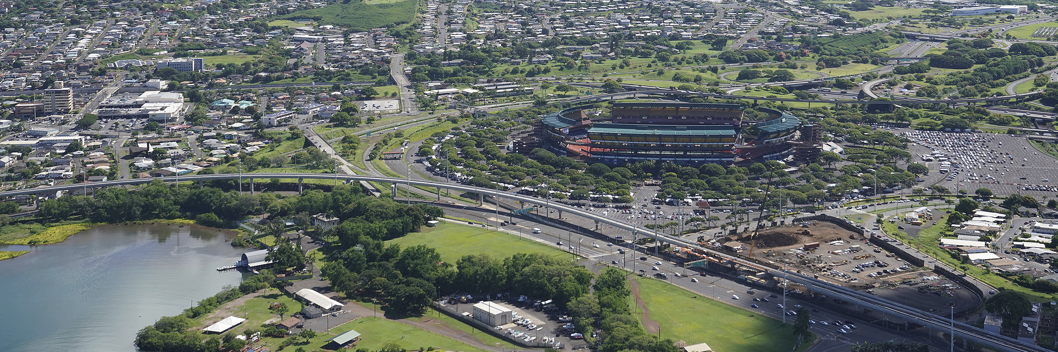 Aerial View of Aloha Stadium and the surrounding Aiea area